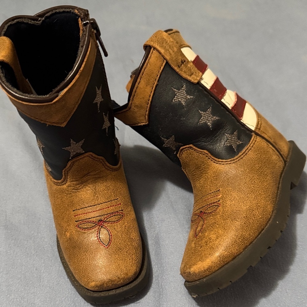Cody James Kids Brown leather USA flag Western zip up cowboy Boots size 7